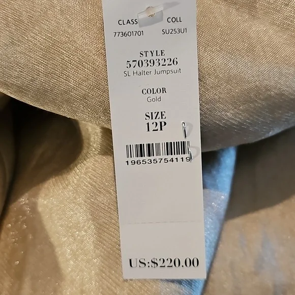 WHBM Champagne Gold Wide Leg Halter‎ Jumpsuit wFront Pockets Cocktail Coquette - Picture 3 of 16